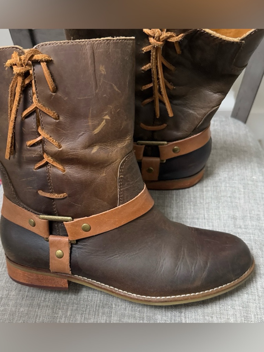 Latigo Brown Leather Harness Moto Boots Unisex